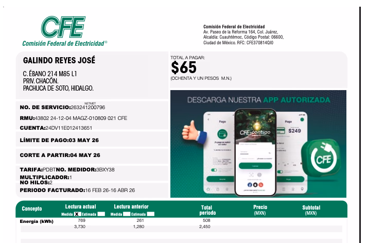 Recibo CFE - Ahorra en luz con CEER